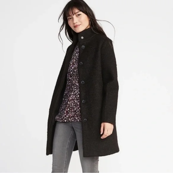 Old Navy Black Bouclé Midi Coat - Small - Picture 3 of 11